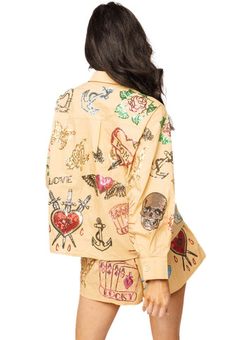 QOS Beige Tattoo Cotton Short