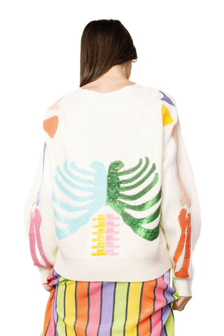 QOS Ivory Multi Skeleton Button Up Cardigan