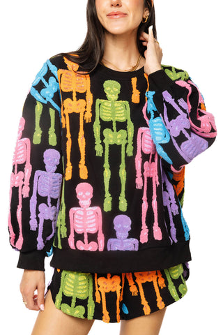 QOS Black Multi Fuzzy Skeleton Sweatshirt