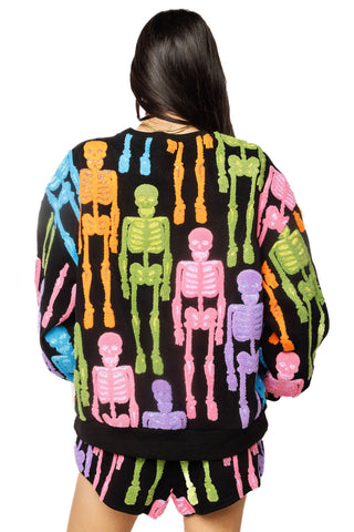 QOS Black Multi Fuzzy Skeleton Sweatshirt