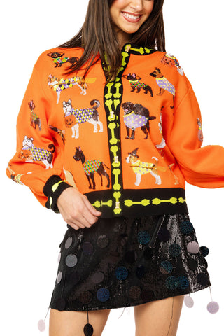 QOS Orange Halloween Dogs Button Up Cardigan