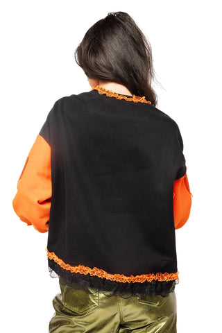 QOS Multi Ruffle Lace Trim Pumpkin & Bat Sweatshirt
