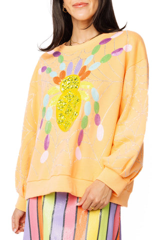 QOS Light Orange Multi Oversized Spider On Web Sweatshirt
