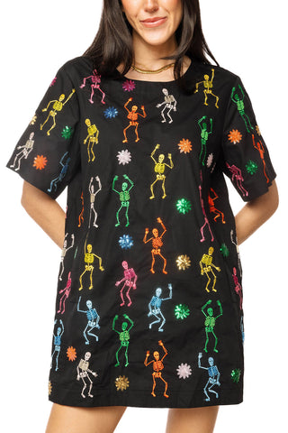QOS Black Multi Skeleton Cotton Dress