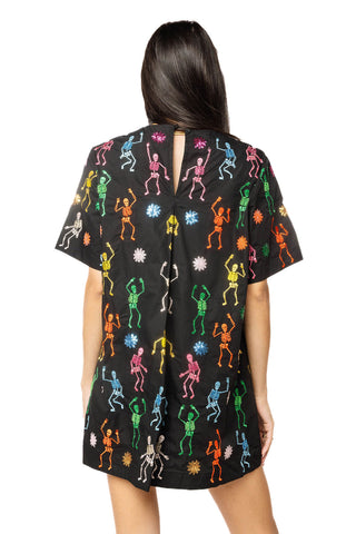 QOS Black Multi Skeleton Cotton Dress