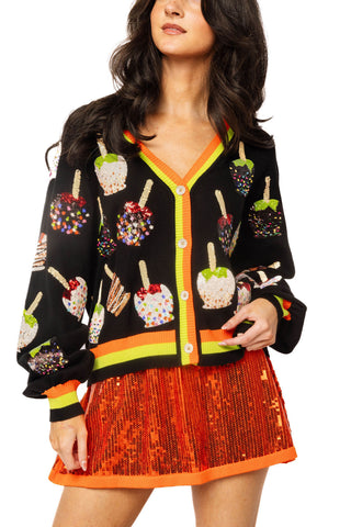 QOS Multi Candy Apples Button Up Cardigan