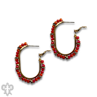 Orange bead hoop earring, last call