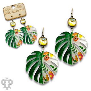 Green leaf earring with Austrian crystal earring - LC