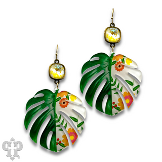 Green leaf earring with Austrian crystal earring - LC