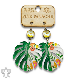 Green leaf earring with Austrian crystal earring - LC
