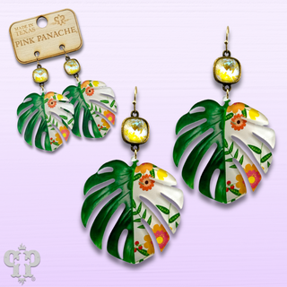 Green leaf earring with Austrian crystal earring - LC