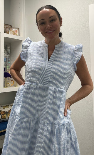 Kari Dress in Blue & White Stripes - Boutique Bella BellaDress