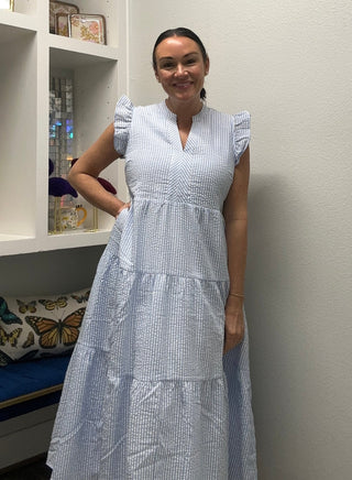 Kari Dress in Blue & White Stripes - Boutique Bella BellaDress