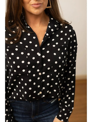 Kathryn Classic Button-Up, Polka-Dot - Boutique Bella BellaTops