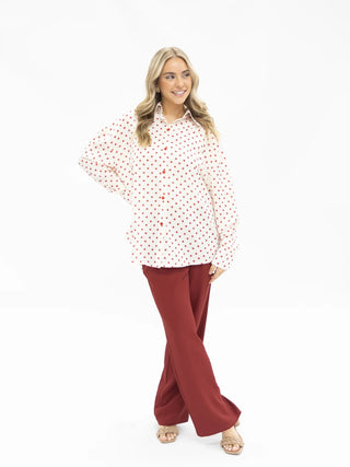 Kathryn Classic Button Up Red Polka Dot Top - Boutique Bella BellaTops