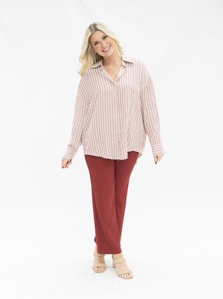 Kathryn Classic Button - Up Red Stripe Top - Boutique Bella BellaTops