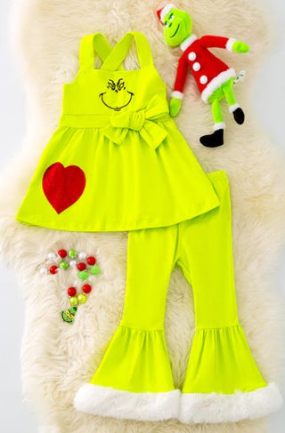 Kids Grinch W/Fuzzy Leg Cuff Set - Boutique Bella BellaKids