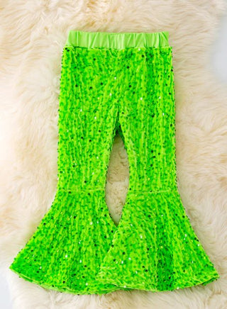 Kids Neon Green Sequins Bell Bottoms - Boutique Bella BellaKids Clothing