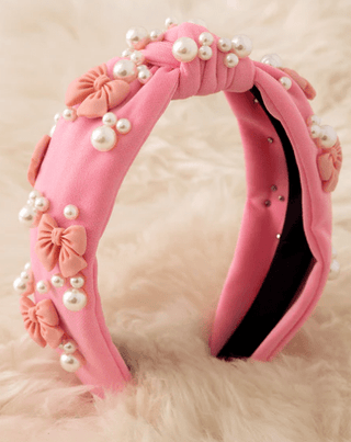 Kids Pink Headband with Bows and Pearls - Boutique Bella BellaHeadband