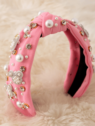 Kids Pink Headband with Mickey/Pearls/Crystals - Boutique Bella BellaHeadband