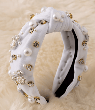 Kids White Headband with Mickey/Pearls/Crystals - Boutique Bella BellaHeadband