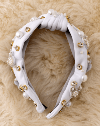 Kids White Headband with Mickey/Pearls/Crystals - Boutique Bella BellaHeadband