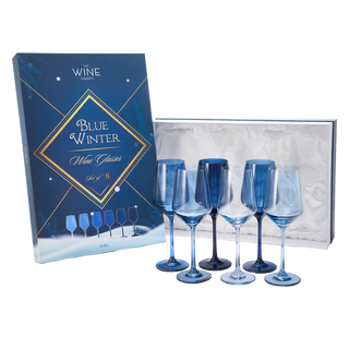 Winter Blue Colored Crystal Wine Glass Set Of 6 Shades Of Blue Large 12 Oz Glasses Unique Italian St