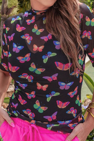 Kora Short Sleeve Mesh Top - Butterfly Effect - Boutique Bella Bellablouse