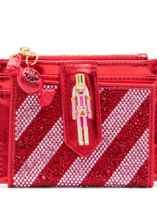 Betsey Johnson Kitsch Nutcracker Bifold Wallet Pink Stripe Rhinestones