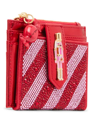 Betsey Johnson Kitsch Nutcracker Bifold Wallet Pink Stripe Rhinestones