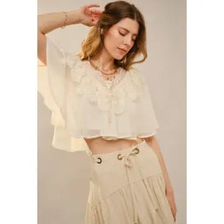 Lace Ruffle Chiffon Crop Top - Boutique Bella BellaCropped Top