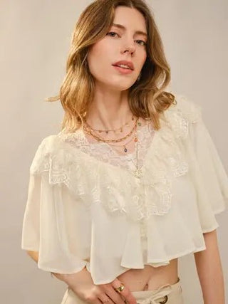 Lace Ruffle Chiffon Crop Top - Boutique Bella BellaCropped Top