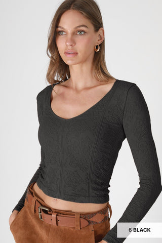 Lace Textured V Neck Top - Boutique Bella Bellatop