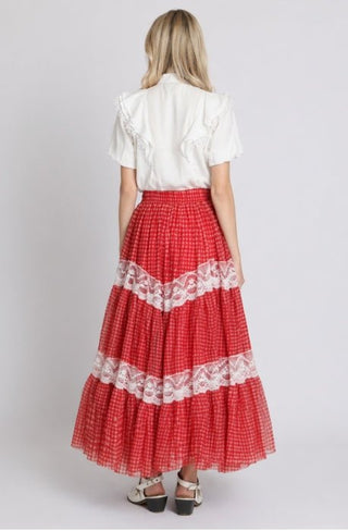 Lace Trim Gingham Tulle Maxi Skirt - Boutique Bella BellaSkirt