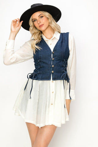 Lace Up Denim Vest - Boutique Bella Bellavest