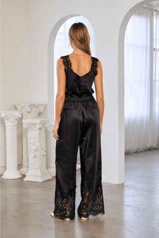 Laced in Luxury Satin Pants - Black - Boutique Bella BellaPants