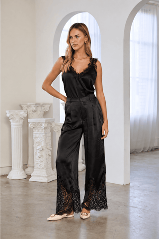 Laced in Luxury Satin Pants - Black - Boutique Bella BellaPants