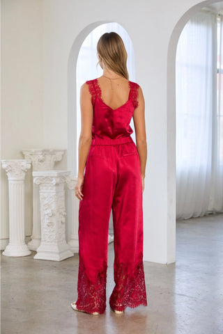Laced in Luxury Satin Pants - Red - Boutique Bella BellaPants