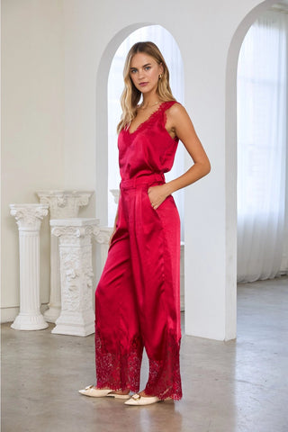 Laced in Luxury Satin Pants - Red - Boutique Bella BellaPants