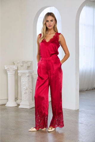 Laced in Luxury Satin Pants - Red - Boutique Bella BellaPants