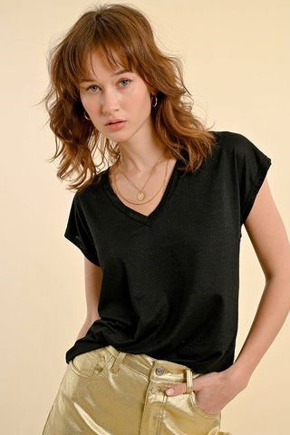 Ladies V - Neck Knitted Tee - Boutique Bella BellaCasual Top