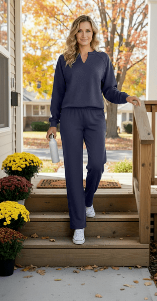 Laid-Back Luxe V-Neck Top - Navy - Boutique Bella BellaSweatshirt