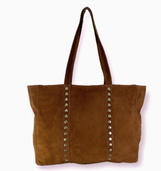 Large Brown Suede Leather Shopper Bag with Decorative Studs - Boutique Bella BellaShopper Bag