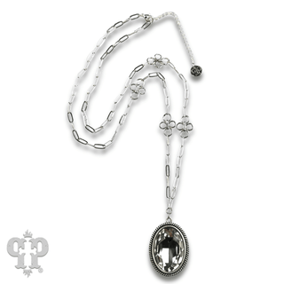 Large oval crystal pendant and flower chain necklace - Boutique Bella BellaNecklaces