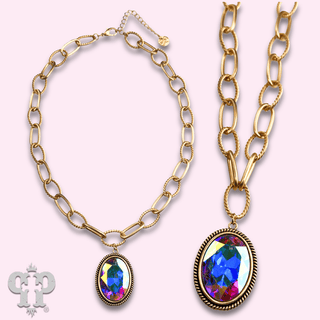 Large oval crystal pendant on chunky chain necklace - Boutique Bella BellaNecklaces
