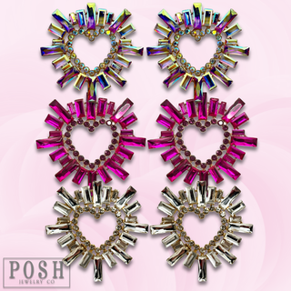 Large rhinestone heart earring - Boutique Bella BellaEarrings