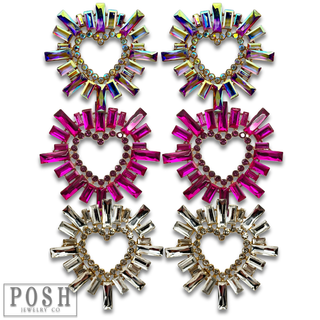 Large rhinestone heart earring - Boutique Bella BellaEarrings