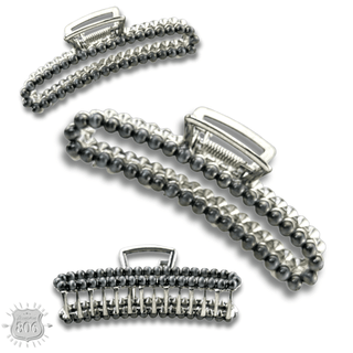 Large silver bead rectangle hair clip - Boutique Bella BellaHair Claws
