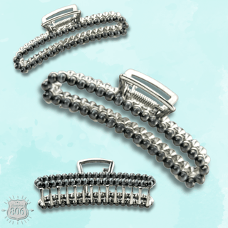 Large silver bead rectangle hair clip - Boutique Bella BellaHair Claws