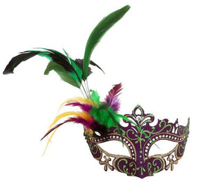 Laser Cut Non Metal Mask with Feather - Boutique Bella Bellamardi gras mask